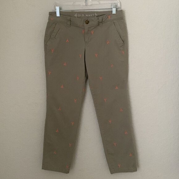 Old Navy Khaki Embroidered Lobster Cropped Pants Size 4 - Picture 1 of 11